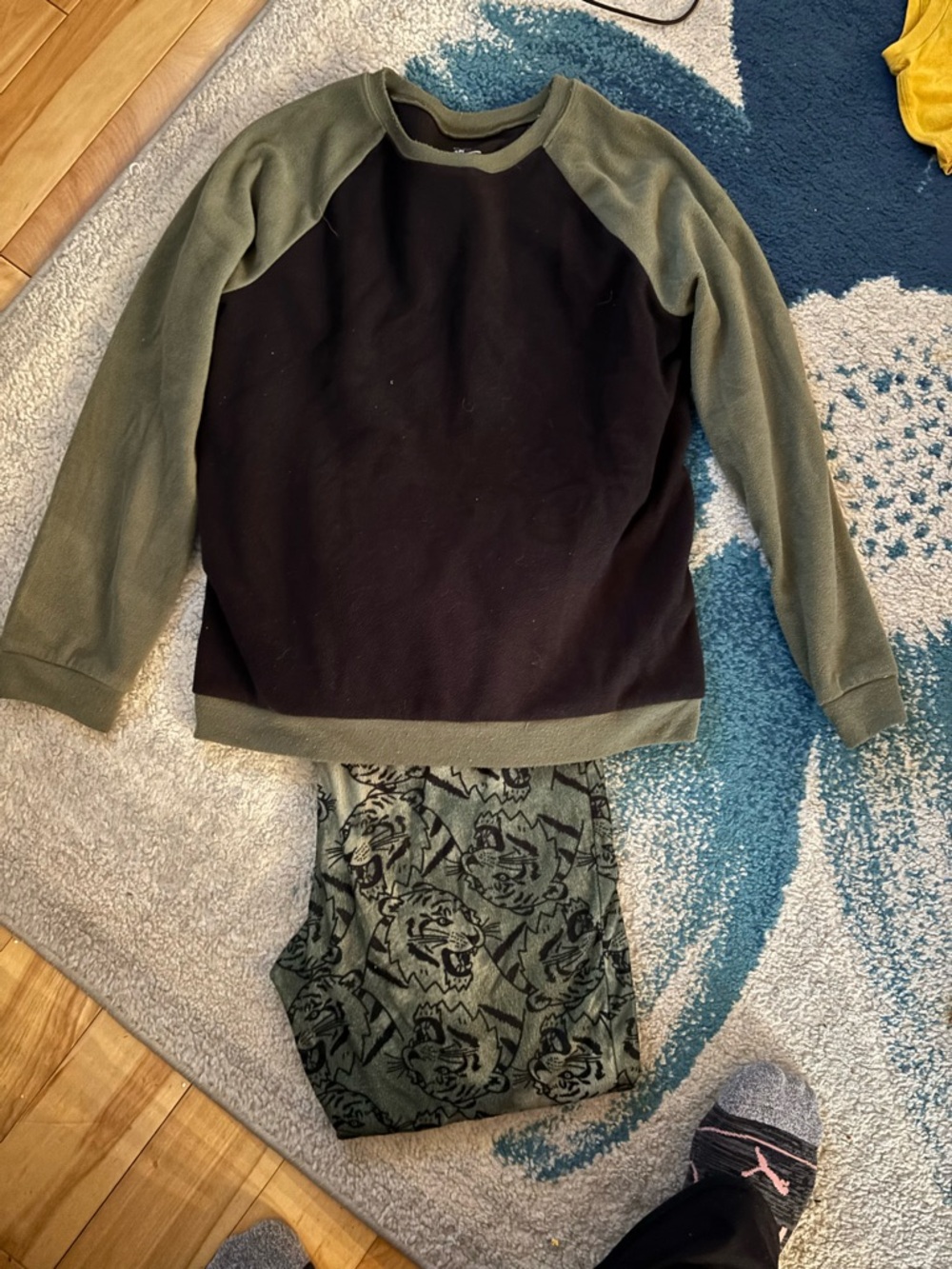 Carter's Olive Green and Black Boys Pajama Set with Tiger Print Pants